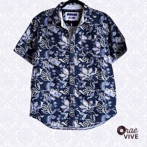 English Laundry Men's Short Sleeve Button Down Shirt Navy Floral Size Large - Picture 1 of 4